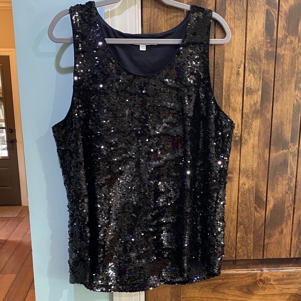 Chico's Sparkling Black Sequin Tank Top Worn twice. Size XL. Fully lined.